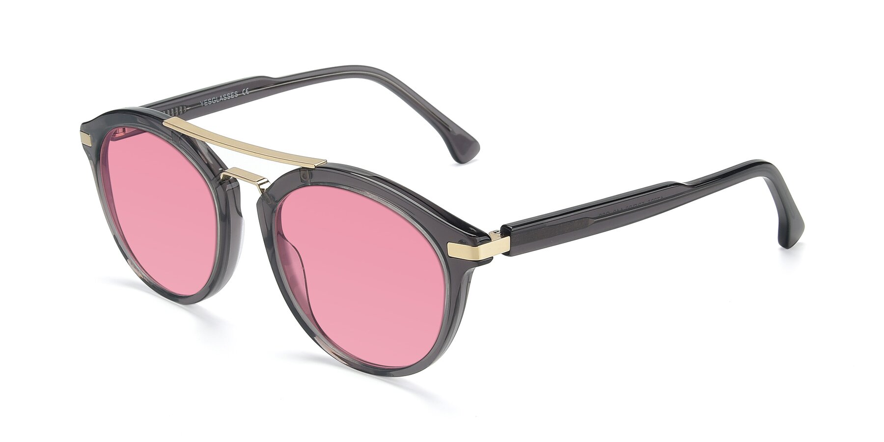Angle of 17236 in Gray-Gold with Pink Tinted Lenses