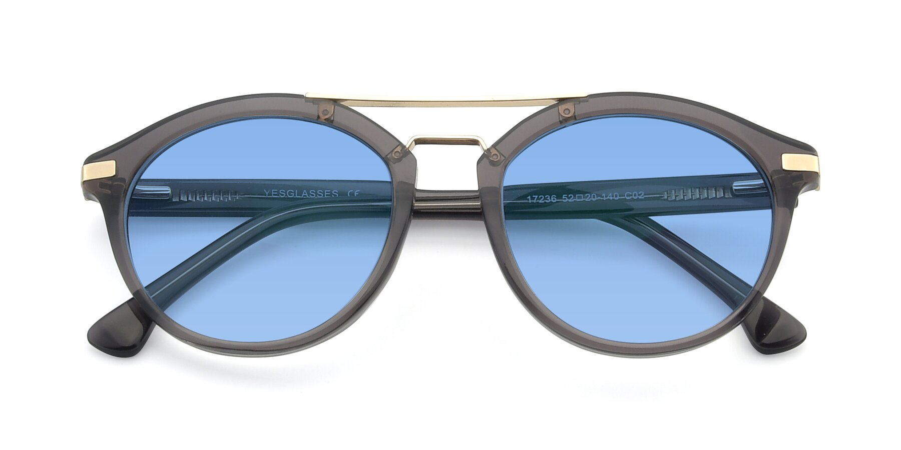 Folded Front of 17236 in Gray-Gold with Medium Blue Tinted Lenses