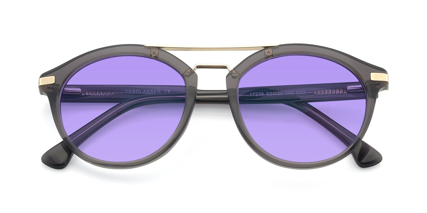 Folded Front of 17236 in Gray-Gold with Medium Purple Tinted Lenses
