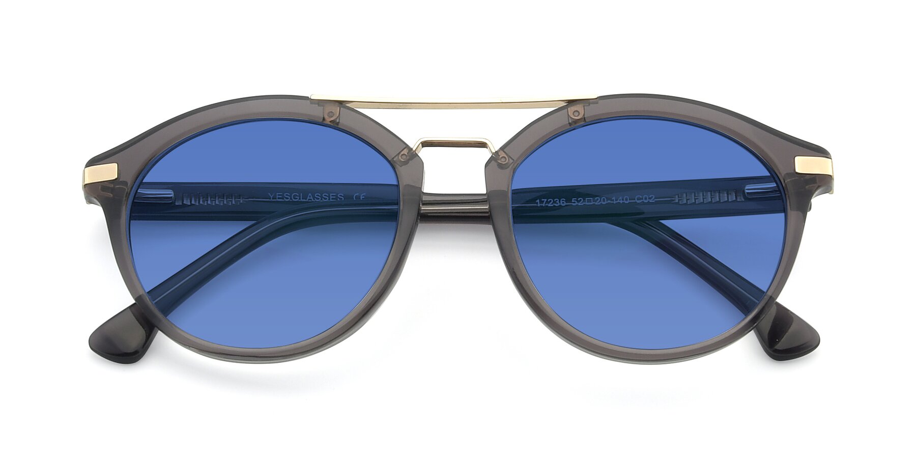 Folded Front of 17236 in Gray-Gold with Blue Tinted Lenses