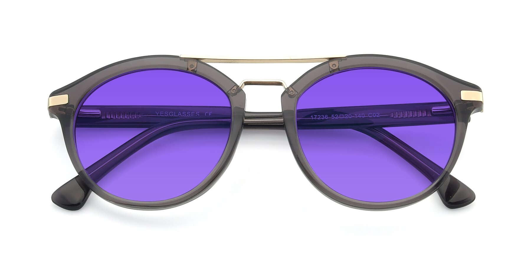 Folded Front of 17236 in Gray-Gold with Purple Tinted Lenses