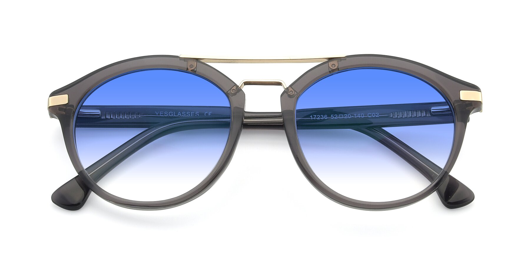 Folded Front of 17236 in Gray-Gold with Blue Gradient Lenses
