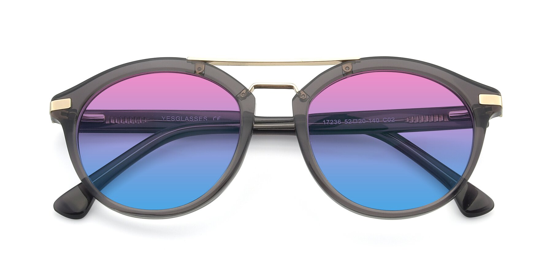 Folded Front of 17236 in Gray-Gold with Pink / Blue Gradient Lenses