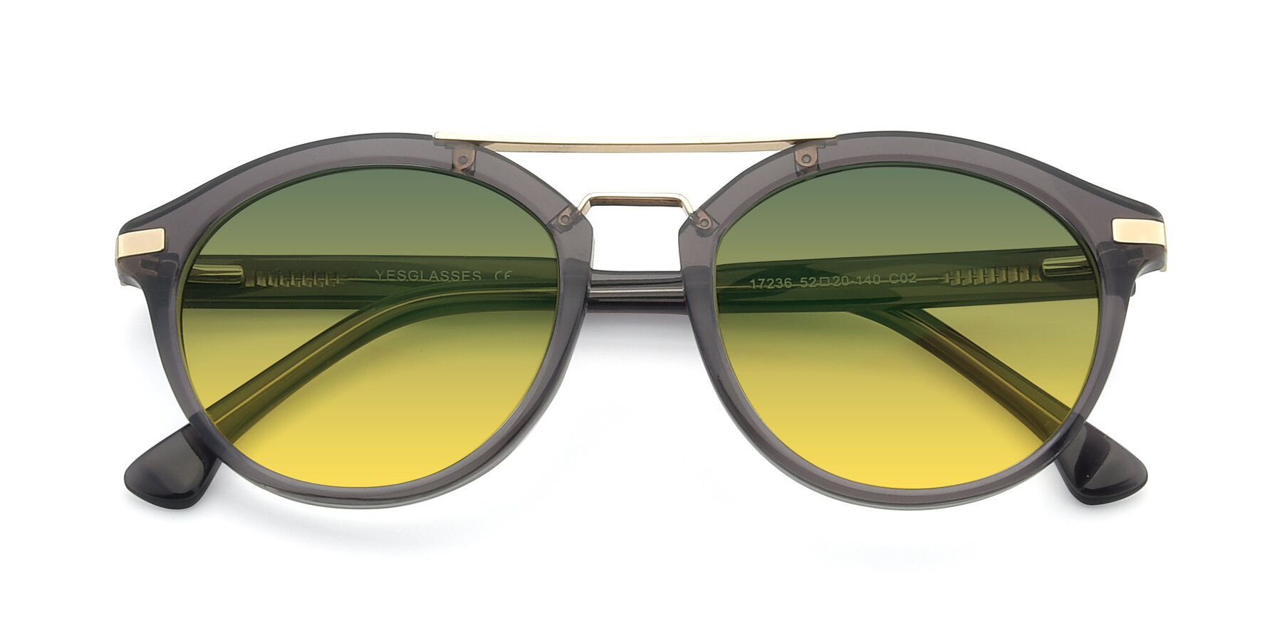Folded Front of 17236 in Gray-Gold with Green / Yellow Gradient Lenses