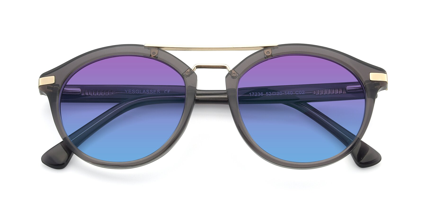 Folded Front of 17236 in Gray-Gold with Purple / Blue Gradient Lenses