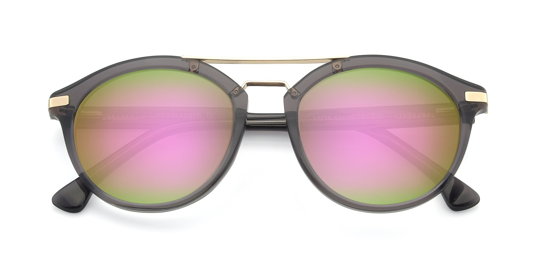 Folded Front of 17236 in Gray-Gold with Pink Mirrored Lenses
