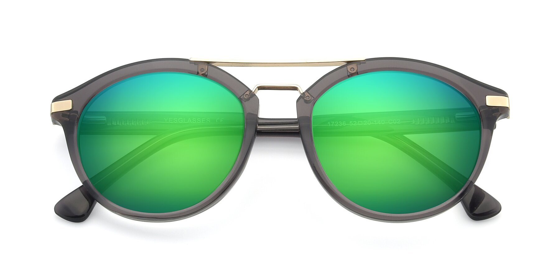 Folded Front of 17236 in Gray-Gold with Green Mirrored Lenses