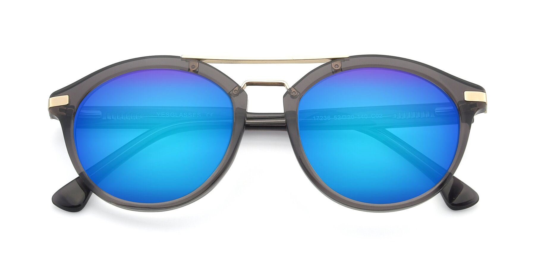 Folded Front of 17236 in Gray-Gold with Blue Mirrored Lenses
