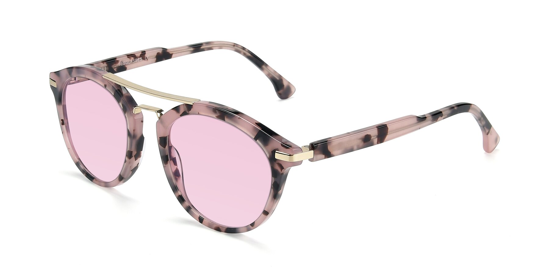 Angle of 17236 in Havana Floral-Gold with Light Pink Tinted Lenses