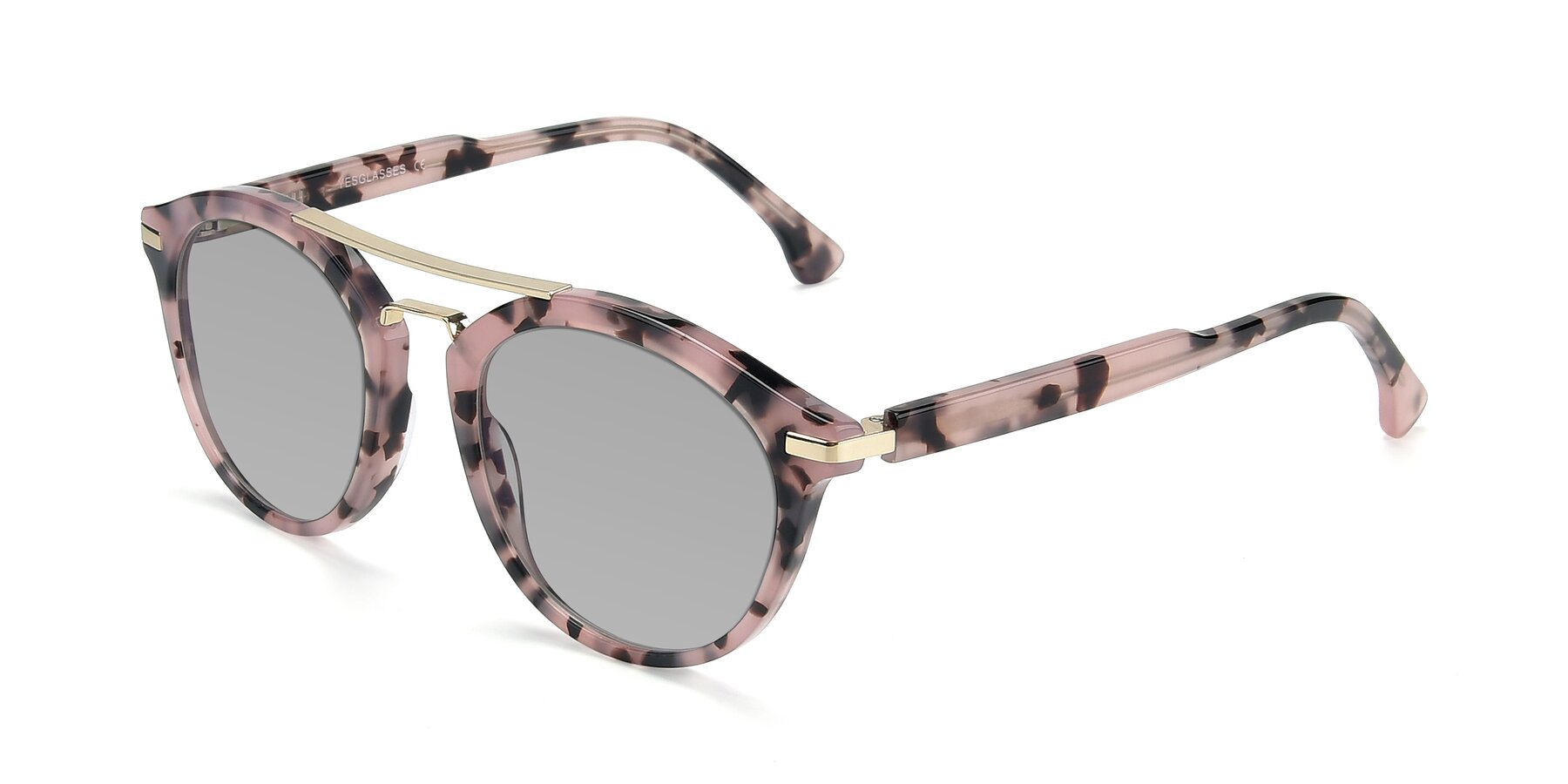 Angle of 17236 in Havana Floral-Gold with Light Gray Tinted Lenses