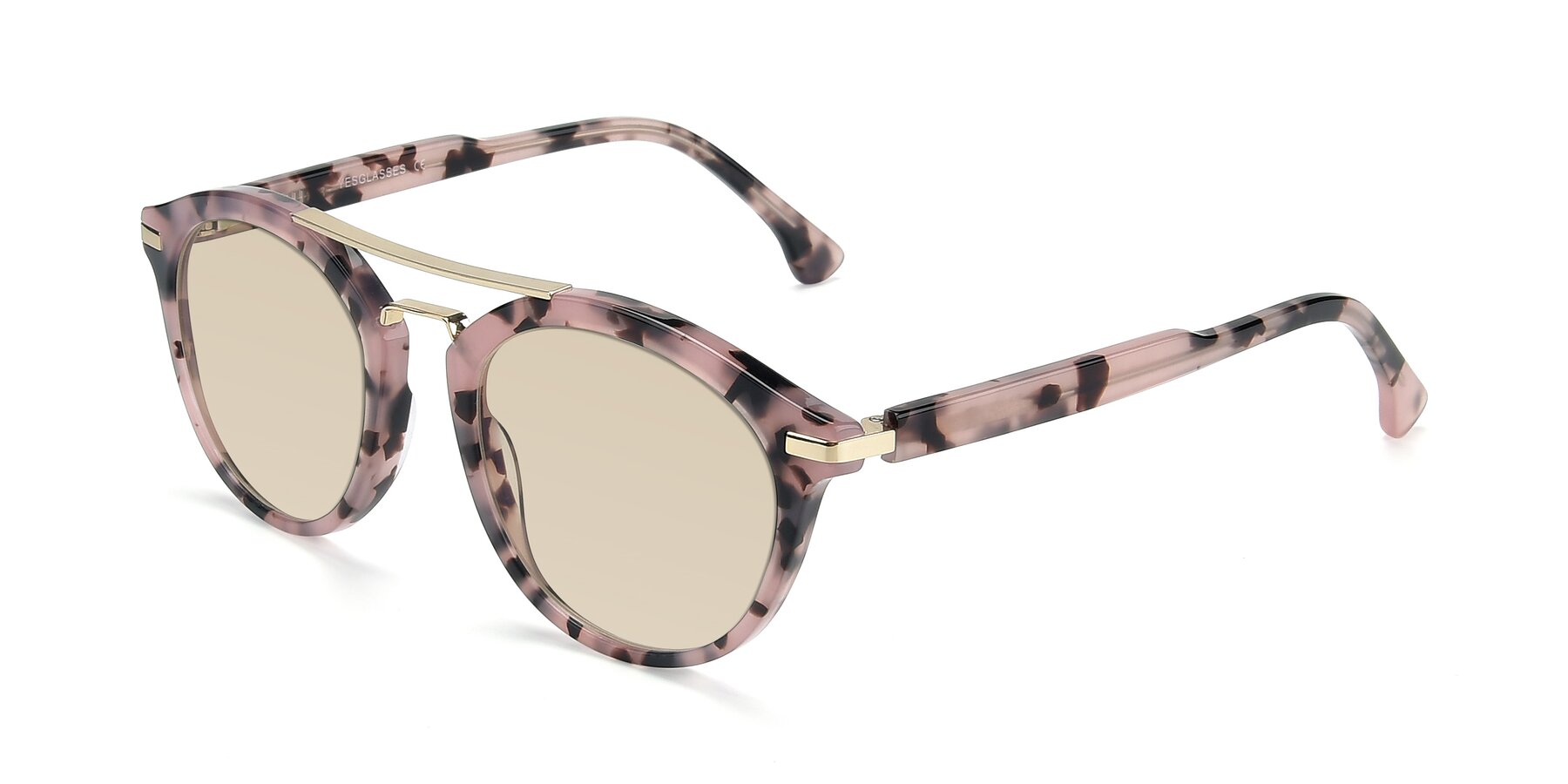 Angle of 17236 in Havana Floral-Gold with Light Brown Tinted Lenses