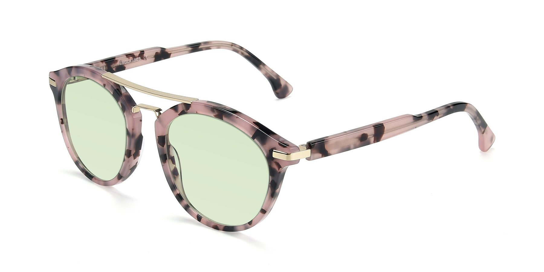 Angle of 17236 in Havana Floral-Gold with Light Green Tinted Lenses