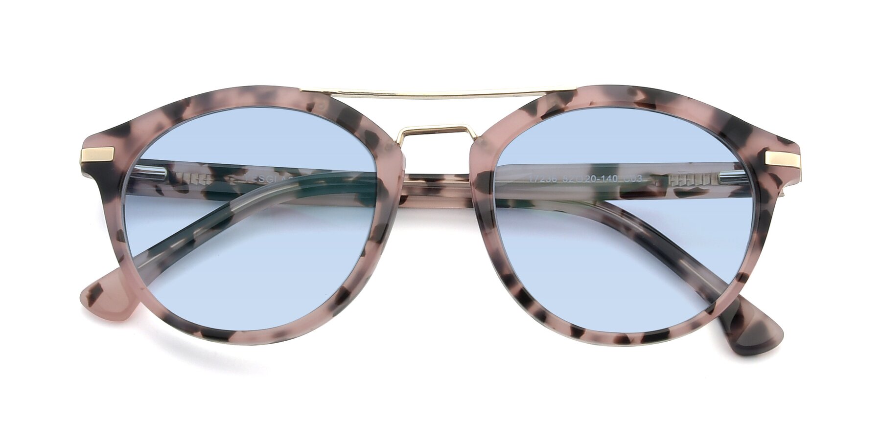 Folded Front of 17236 in Havana Floral-Gold with Light Blue Tinted Lenses