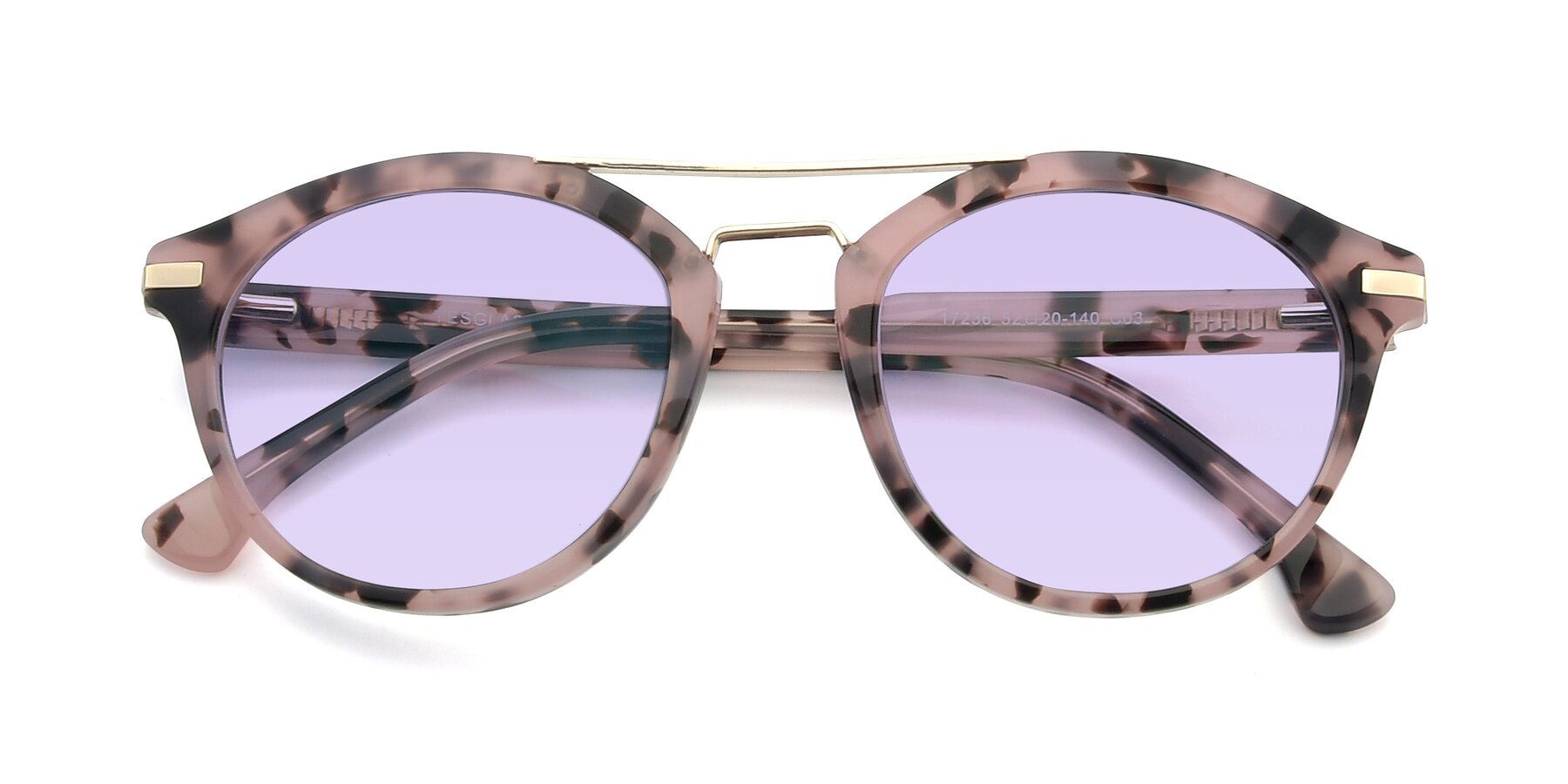 Folded Front of 17236 in Havana Floral-Gold with Light Purple Tinted Lenses