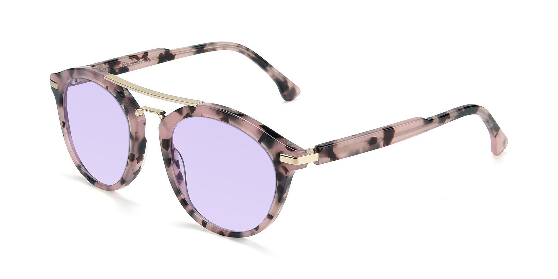 Angle of 17236 in Havana Floral-Gold with Light Purple Tinted Lenses