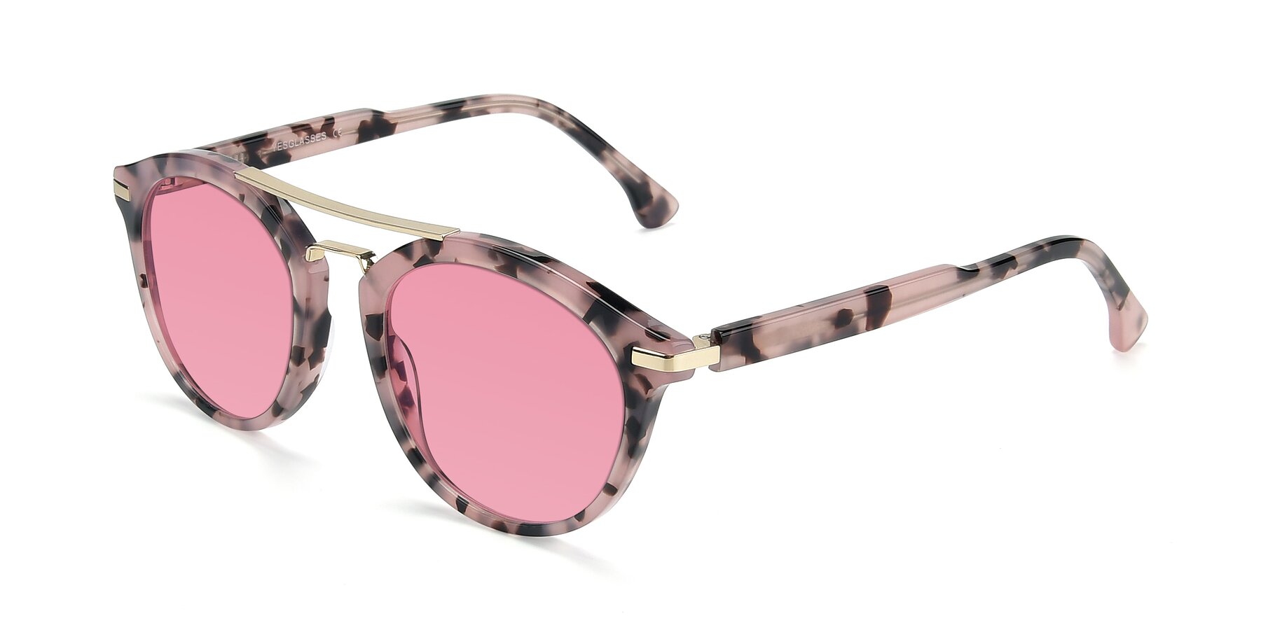 Angle of 17236 in Havana Floral-Gold with Medium Pink Tinted Lenses