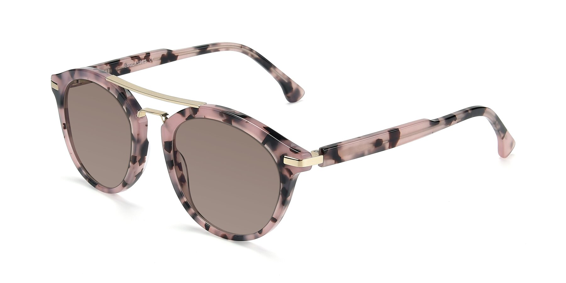 Angle of 17236 in Havana Floral-Gold with Medium Brown Tinted Lenses