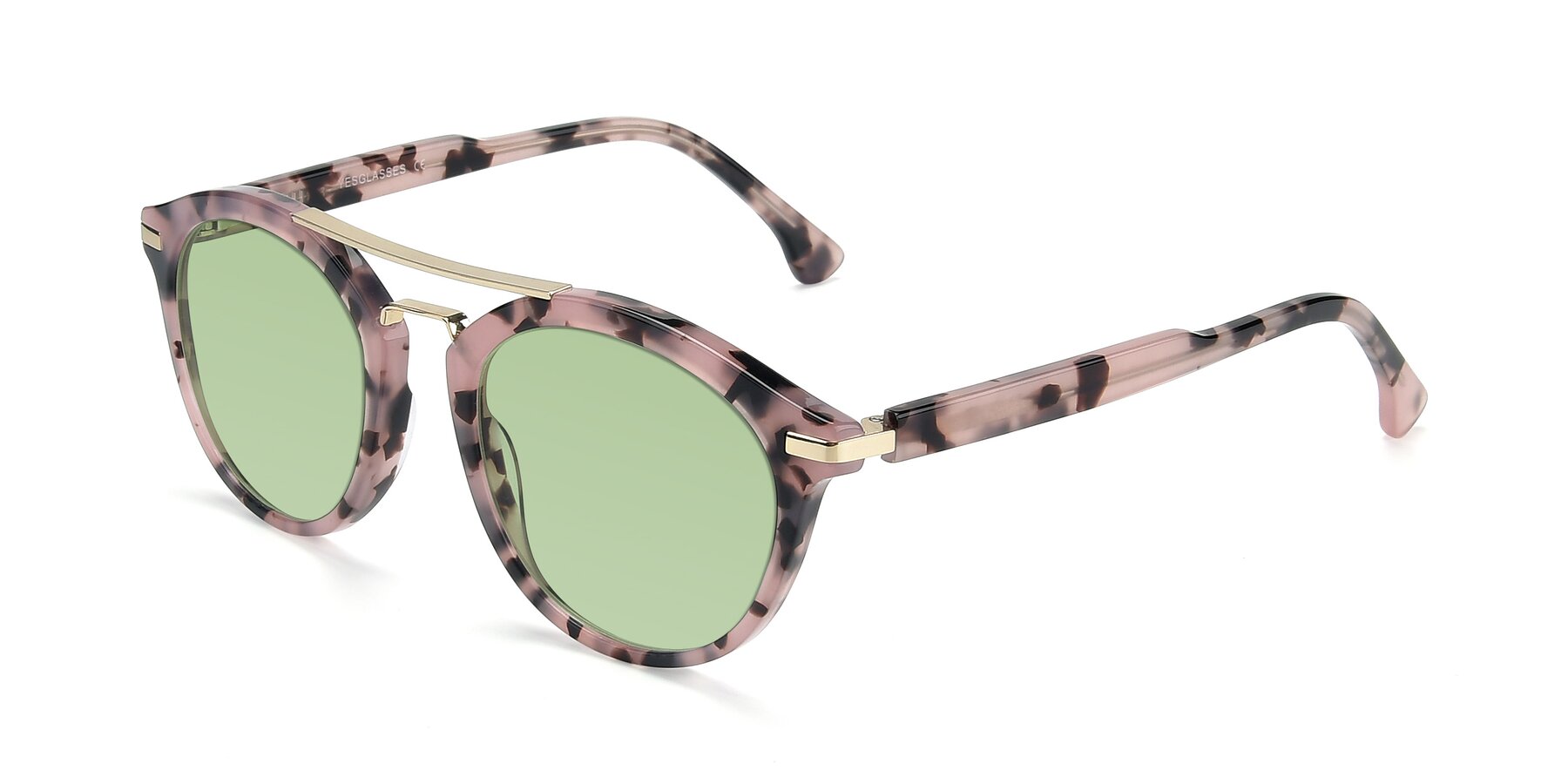 Angle of 17236 in Havana Floral-Gold with Medium Green Tinted Lenses