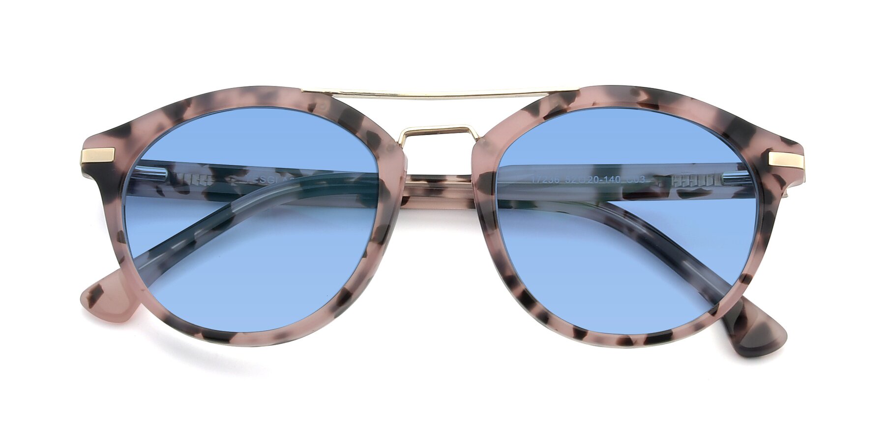 Folded Front of 17236 in Havana Floral-Gold with Medium Blue Tinted Lenses