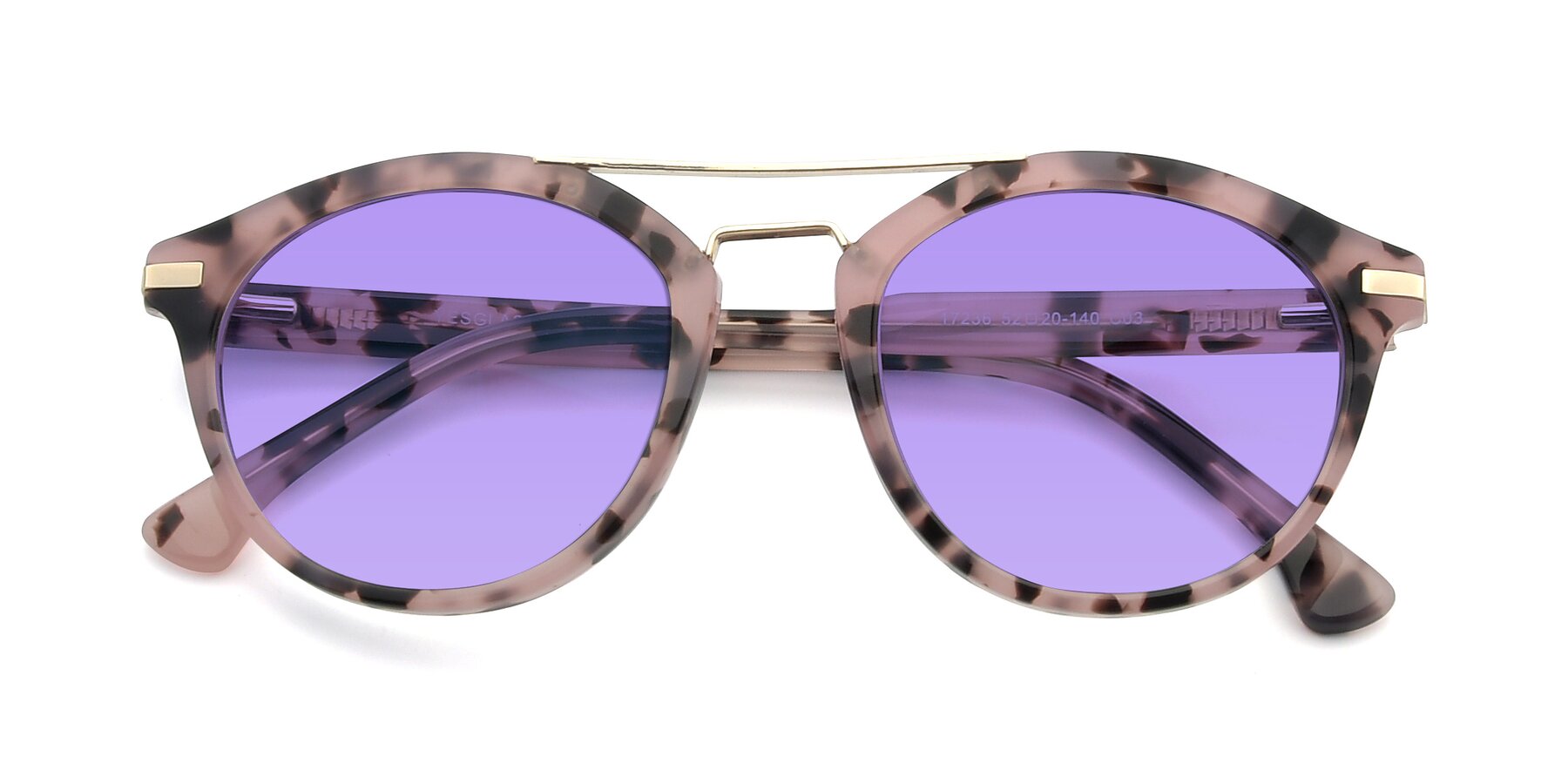 Folded Front of 17236 in Havana Floral-Gold with Medium Purple Tinted Lenses
