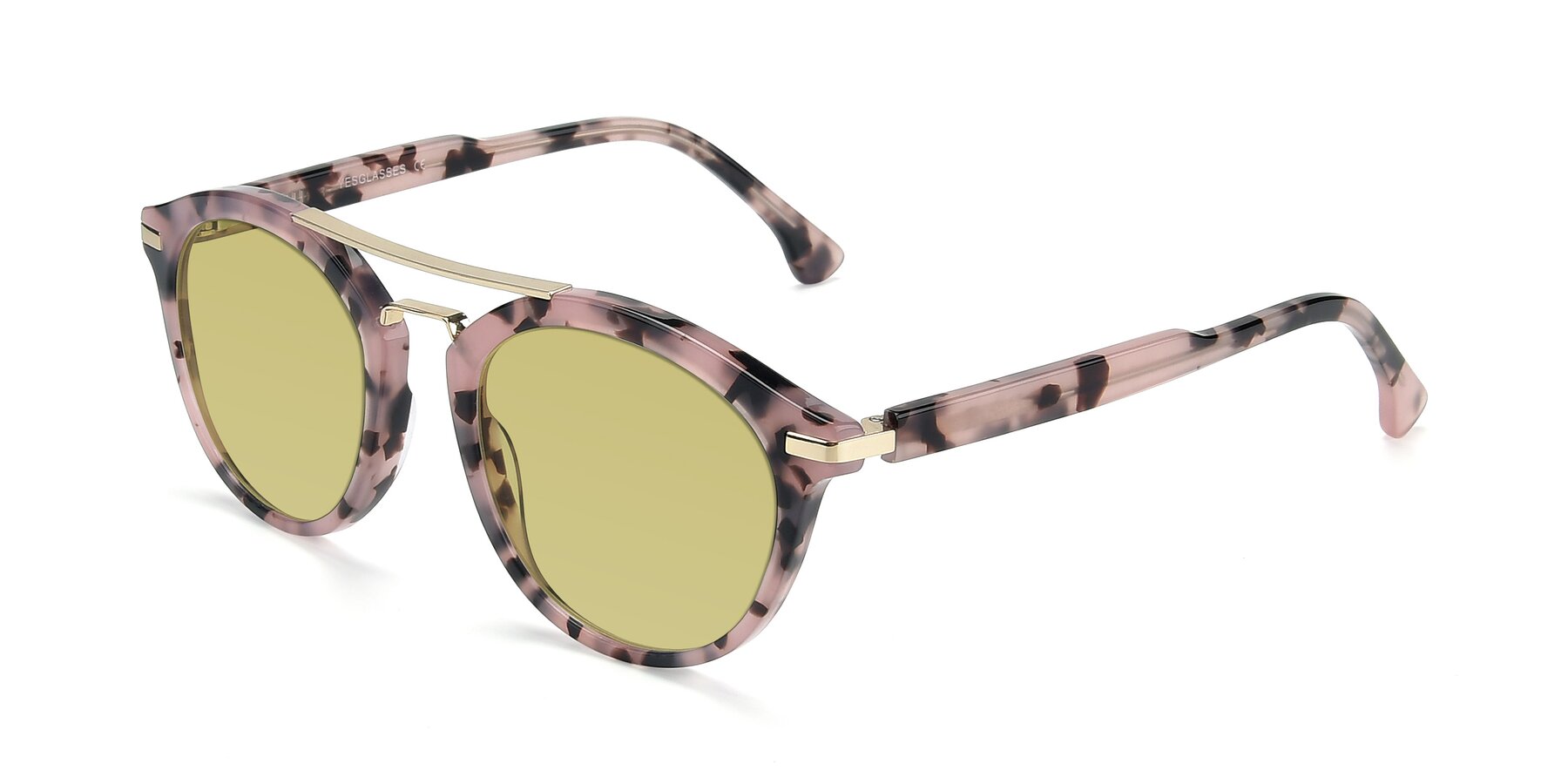 Angle of 17236 in Havana Floral-Gold with Medium Champagne Tinted Lenses