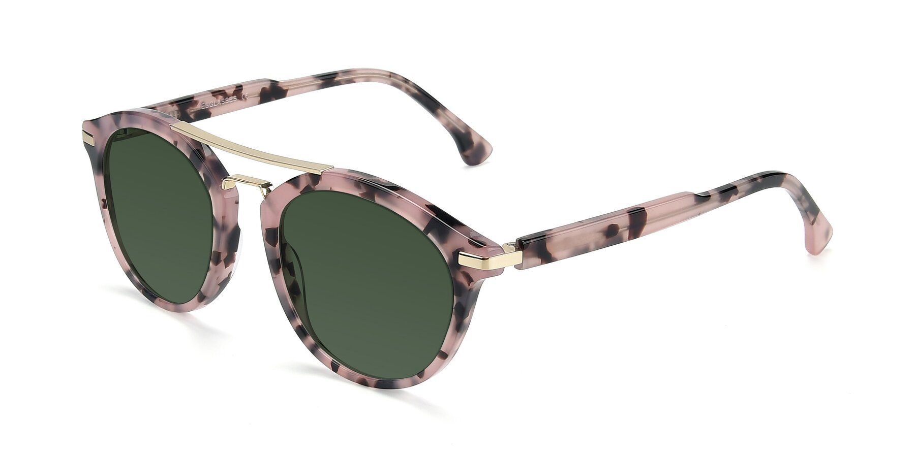 Angle of 17236 in Havana Floral-Gold with Green Tinted Lenses