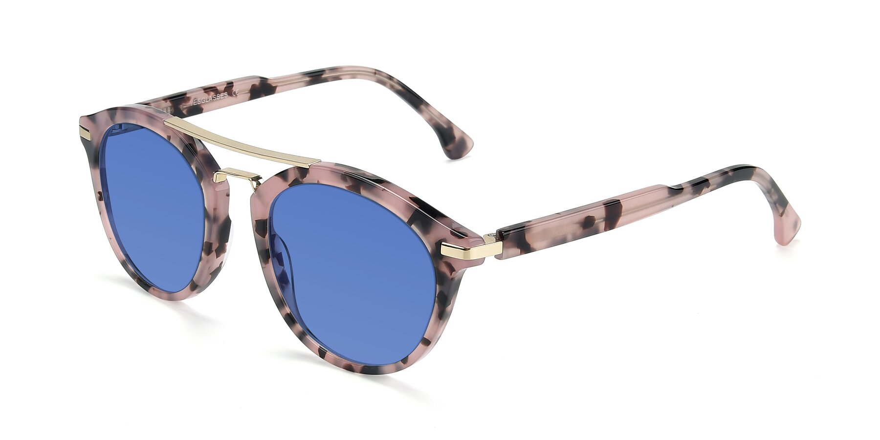 Angle of 17236 in Havana Floral-Gold with Blue Tinted Lenses