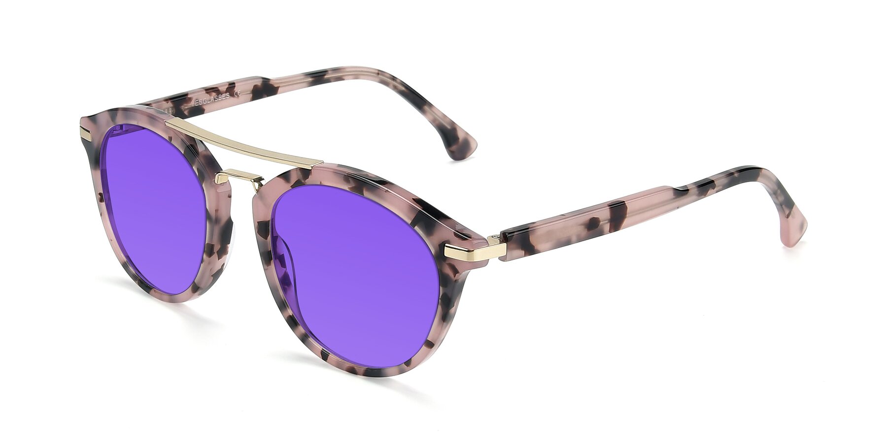 Angle of 17236 in Havana Floral-Gold with Purple Tinted Lenses