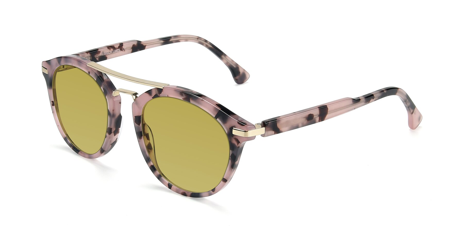 Angle of 17236 in Havana Floral-Gold with Champagne Tinted Lenses