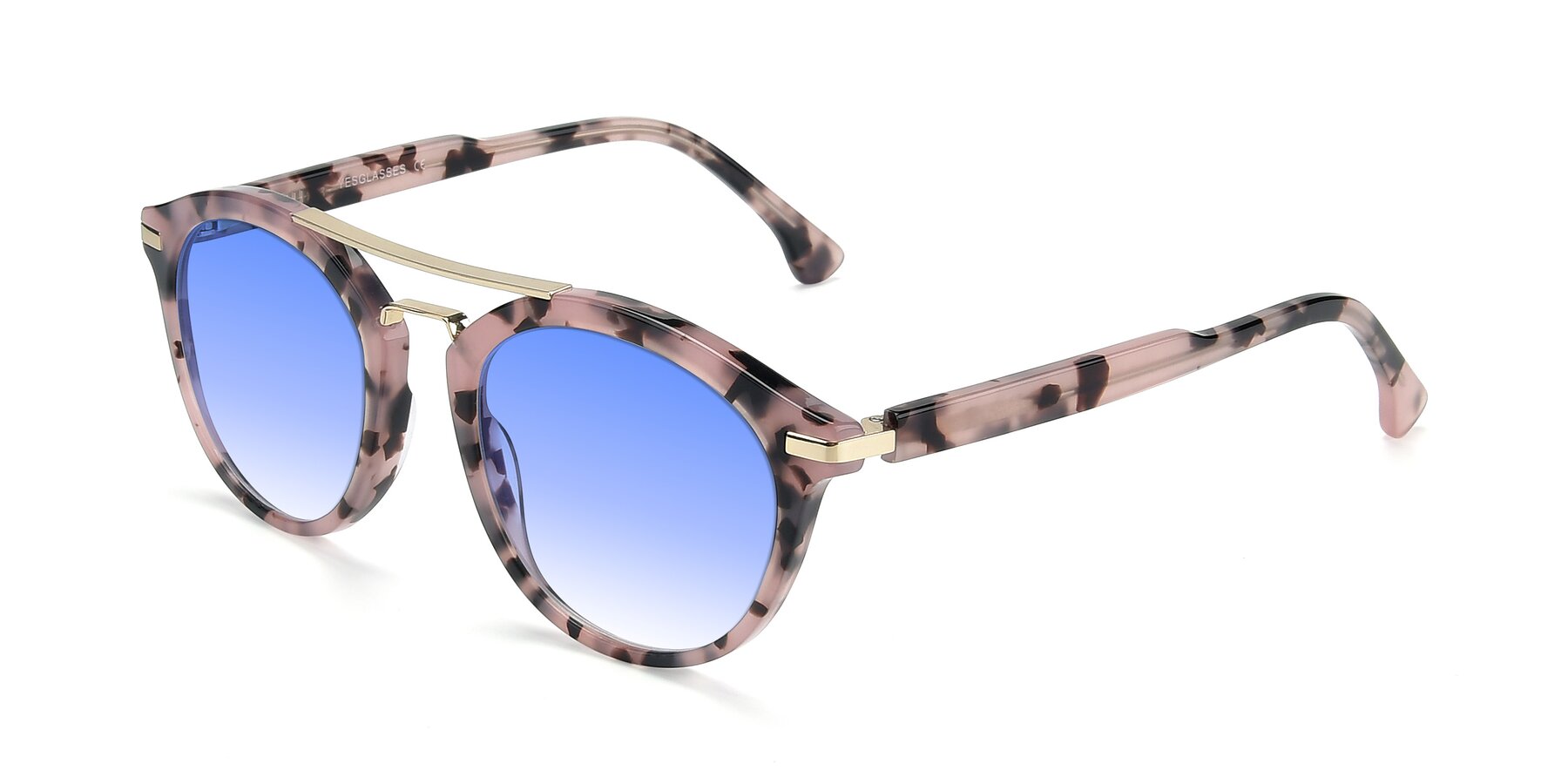 Angle of 17236 in Havana Floral-Gold with Blue Gradient Lenses