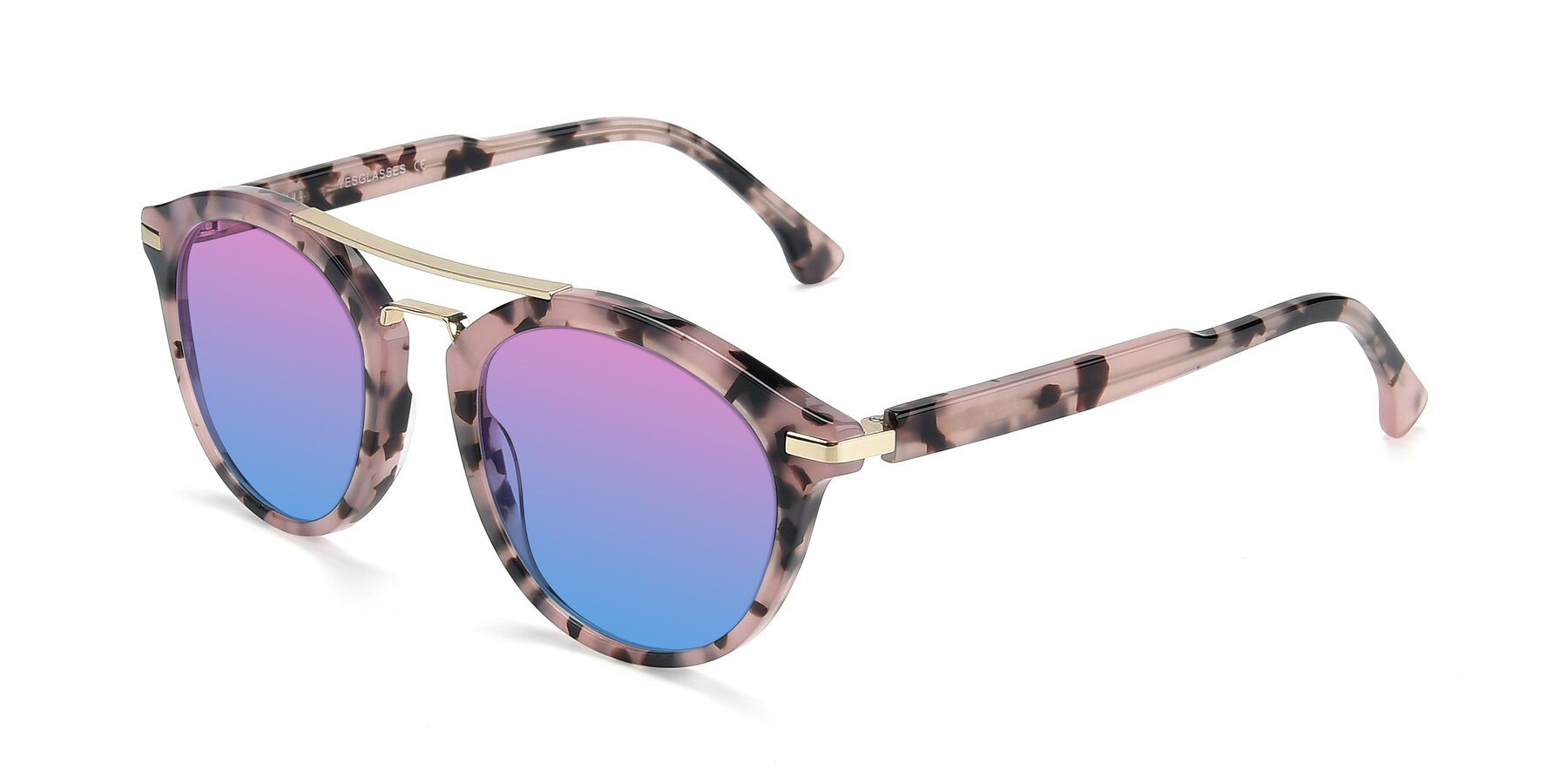 Angle of 17236 in Havana Floral-Gold with Pink / Blue Gradient Lenses