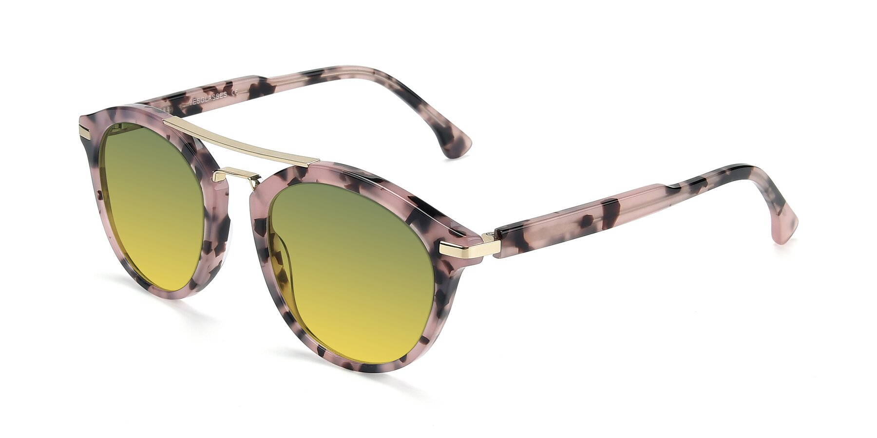 Angle of 17236 in Havana Floral-Gold with Green / Yellow Gradient Lenses