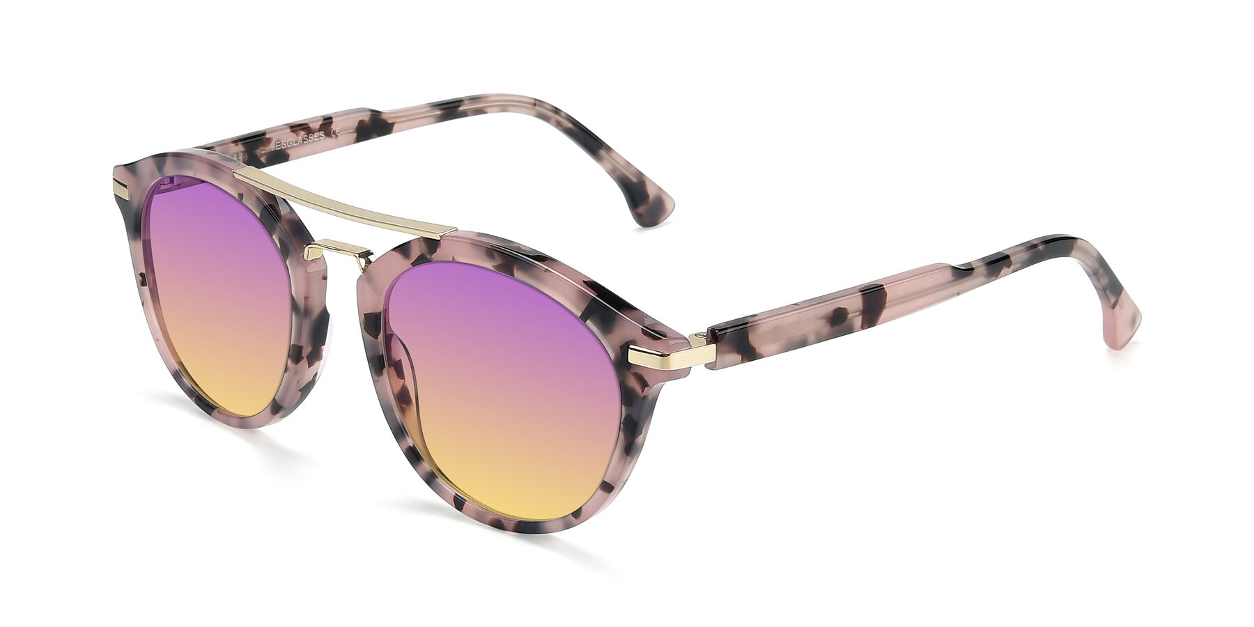 Angle of 17236 in Havana Floral-Gold with Purple / Yellow Gradient Lenses