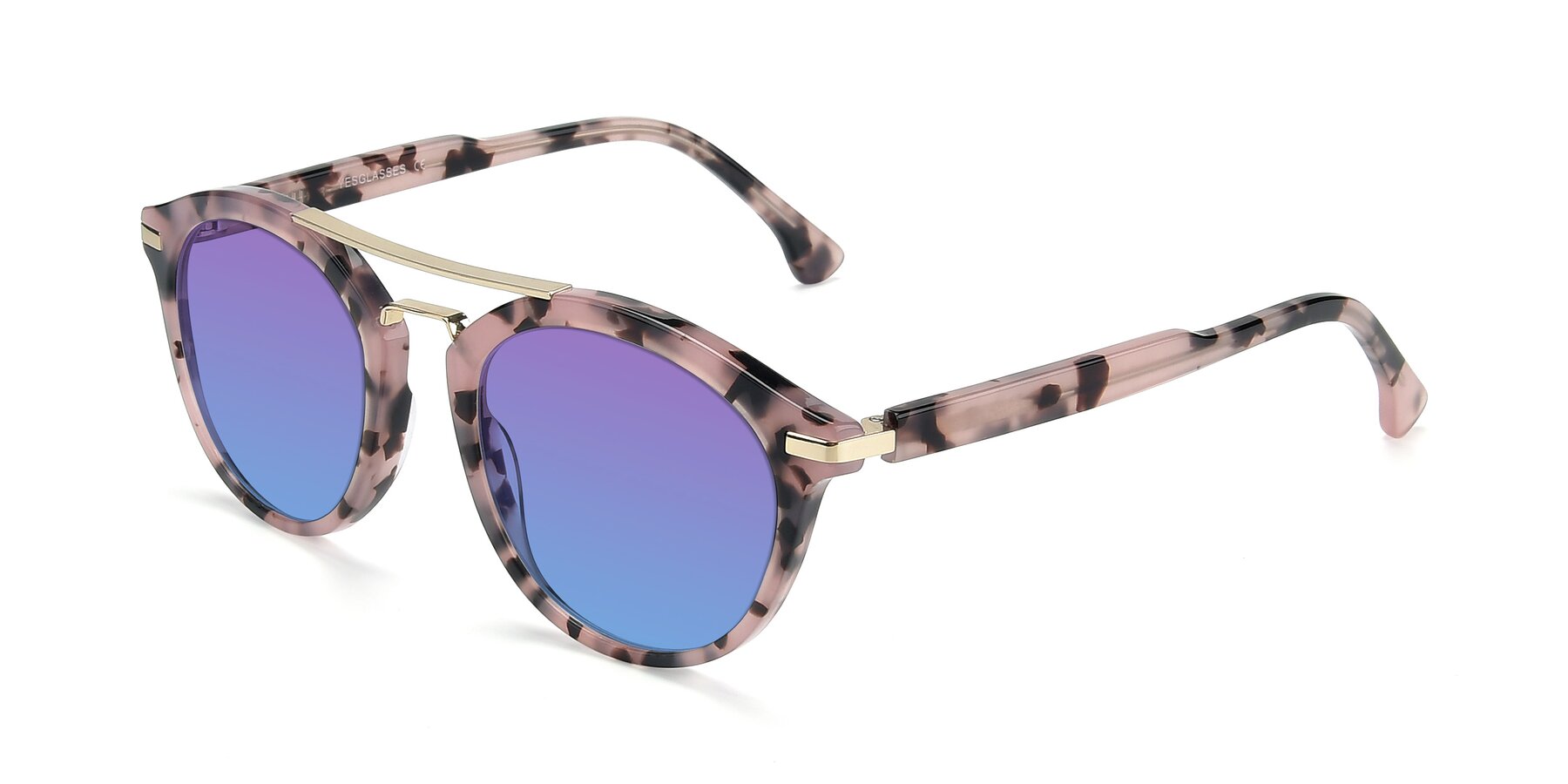 Angle of 17236 in Havana Floral-Gold with Purple / Blue Gradient Lenses