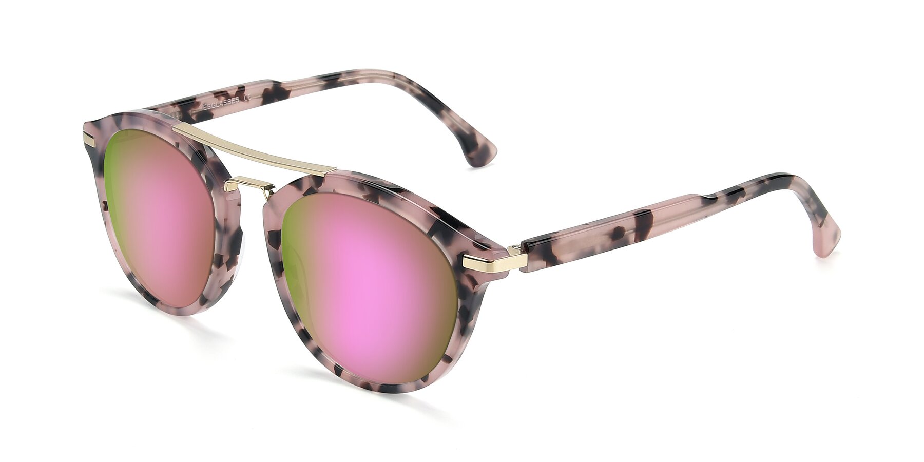 Angle of 17236 in Havana Floral-Gold with Pink Mirrored Lenses