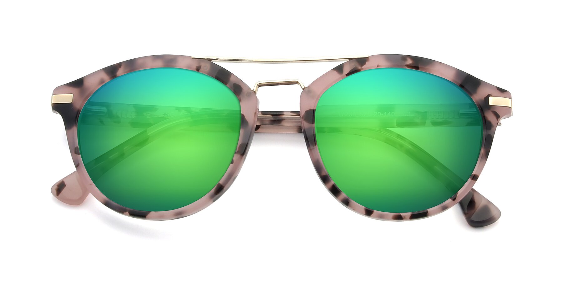 Folded Front of 17236 in Havana Floral-Gold with Green Mirrored Lenses