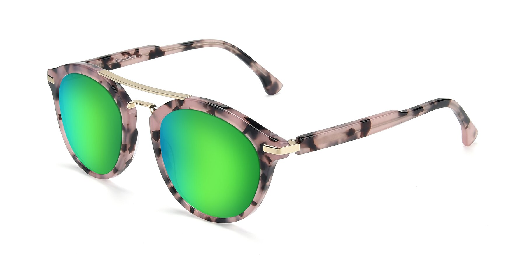 Angle of 17236 in Havana Floral-Gold with Green Mirrored Lenses