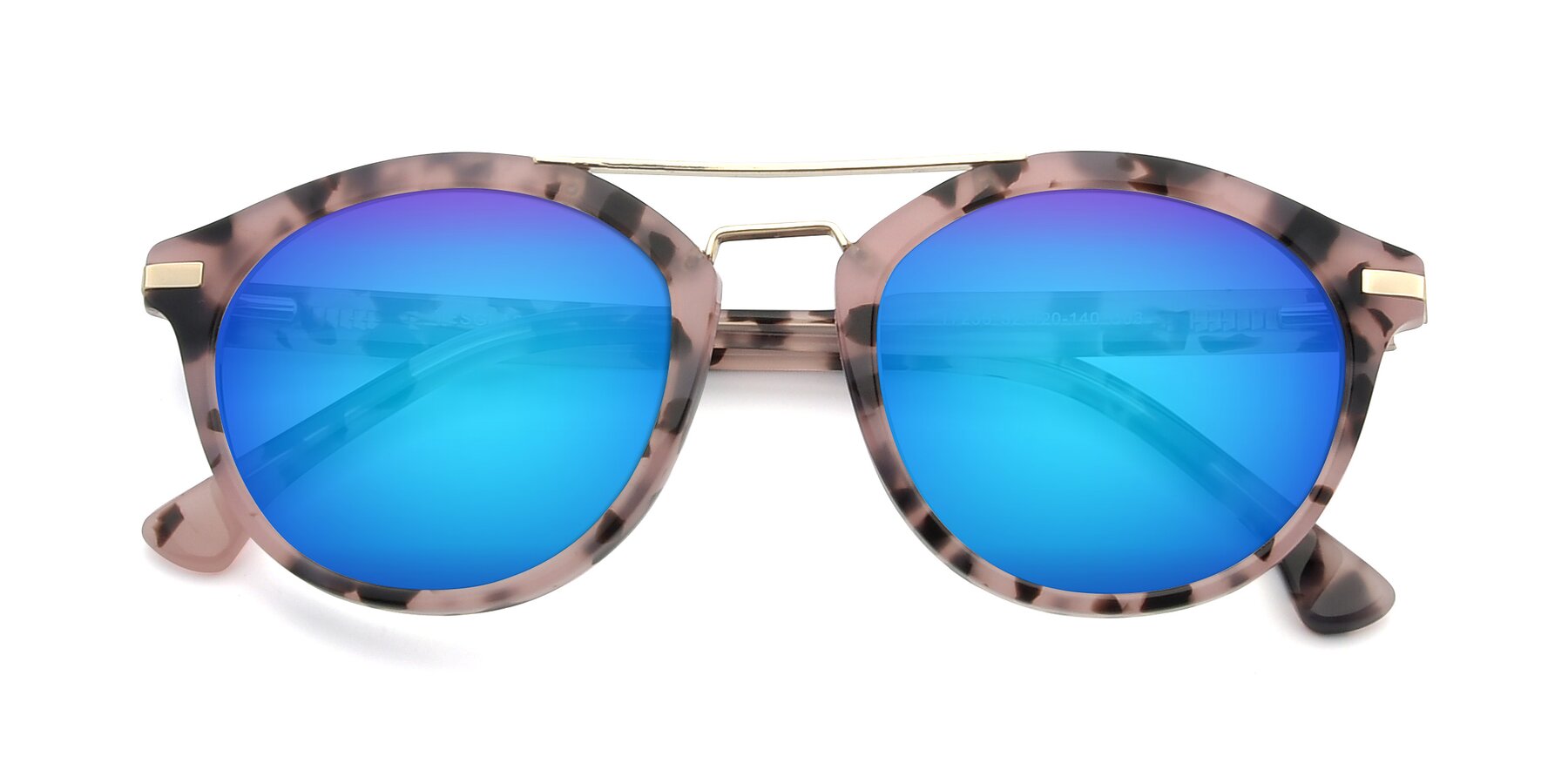 Folded Front of 17236 in Havana Floral-Gold with Blue Mirrored Lenses