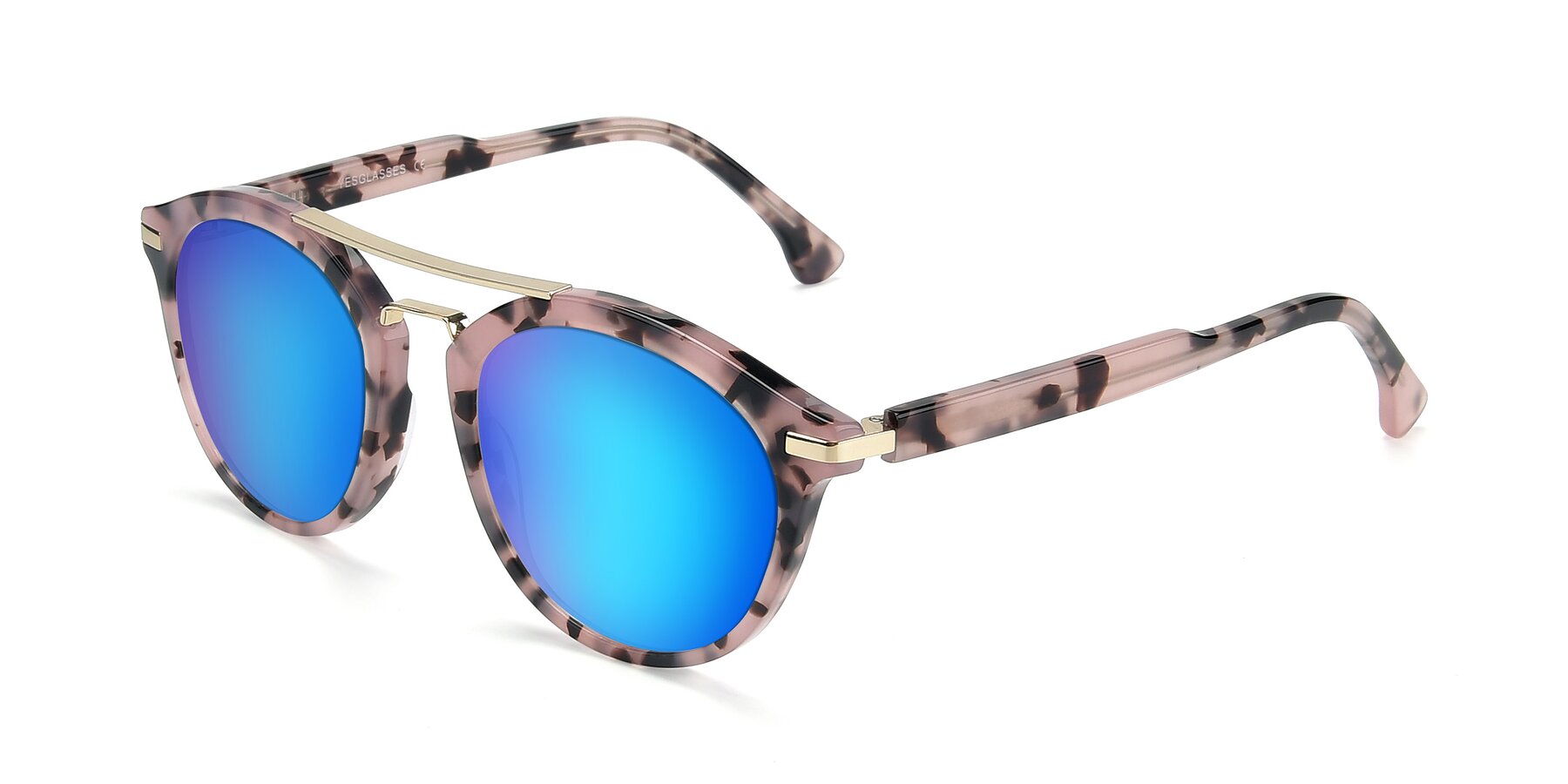 Angle of 17236 in Havana Floral-Gold with Blue Mirrored Lenses