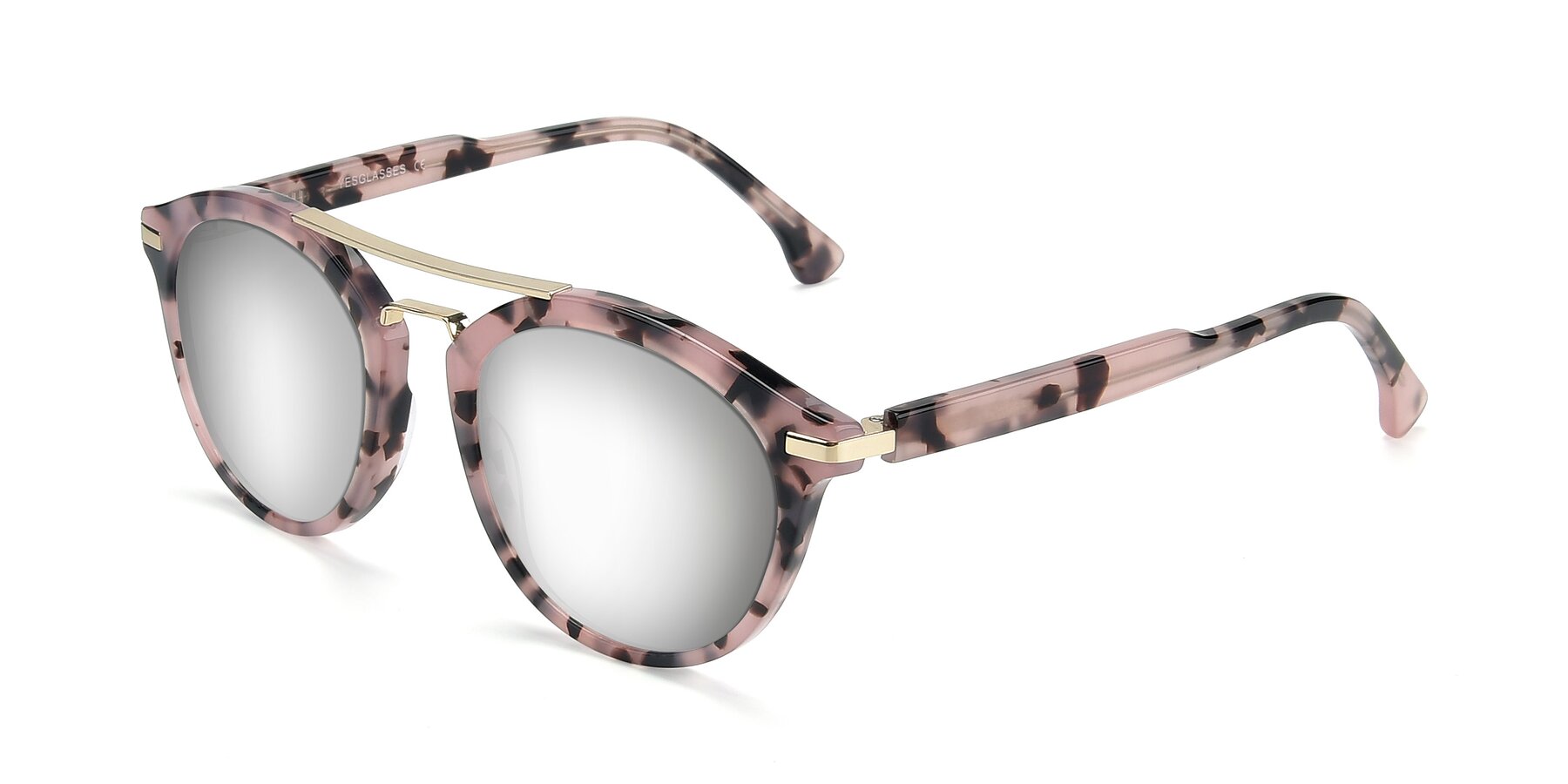 Angle of 17236 in Havana Floral-Gold with Silver Mirrored Lenses