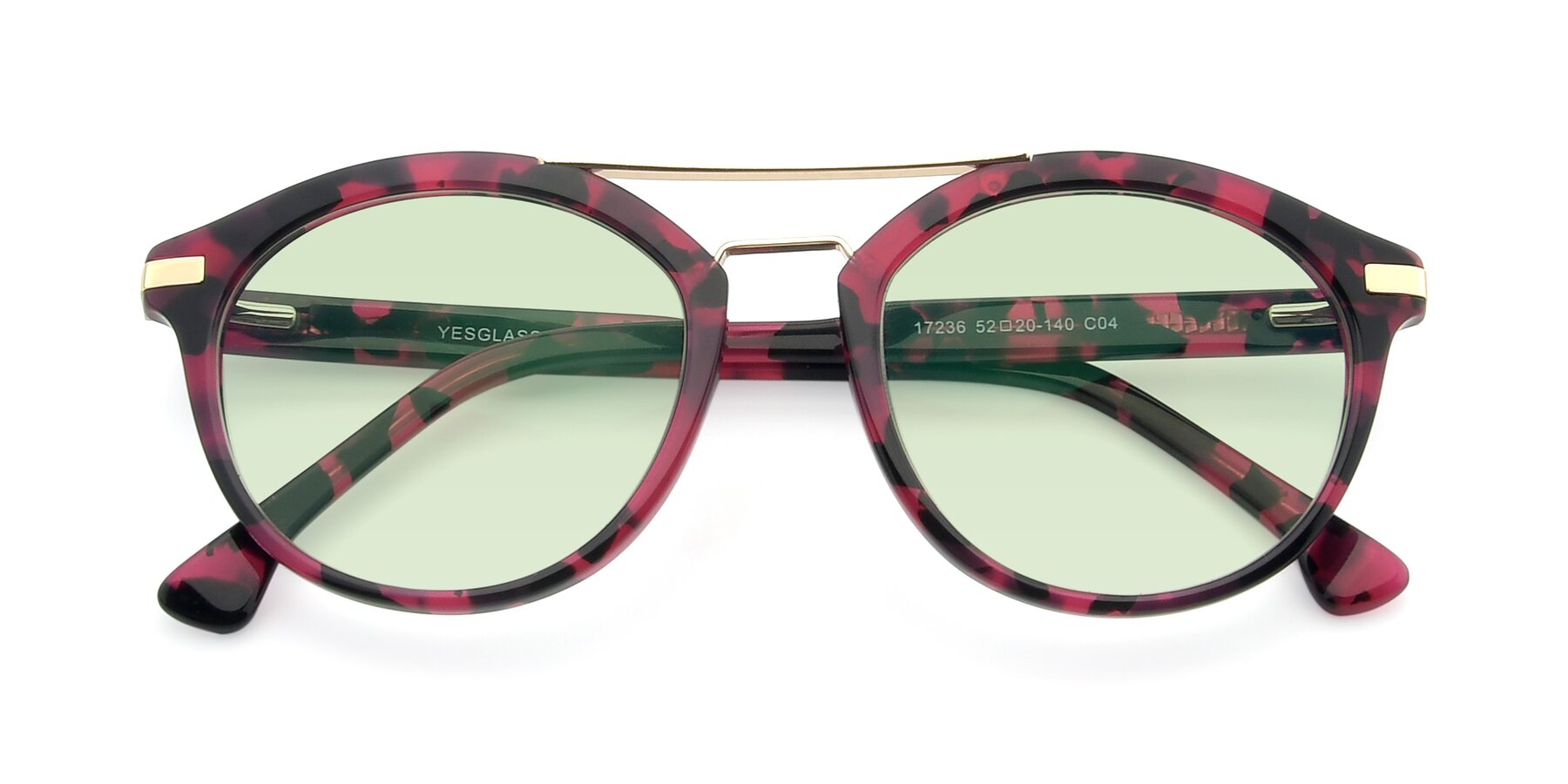 Folded Front of 17236 in Wine Tortoise with Light Green Tinted Lenses