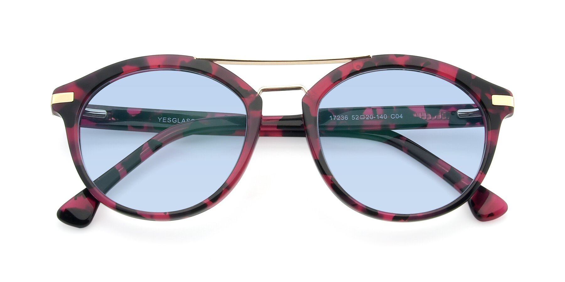 Folded Front of 17236 in Wine Tortoise with Light Blue Tinted Lenses