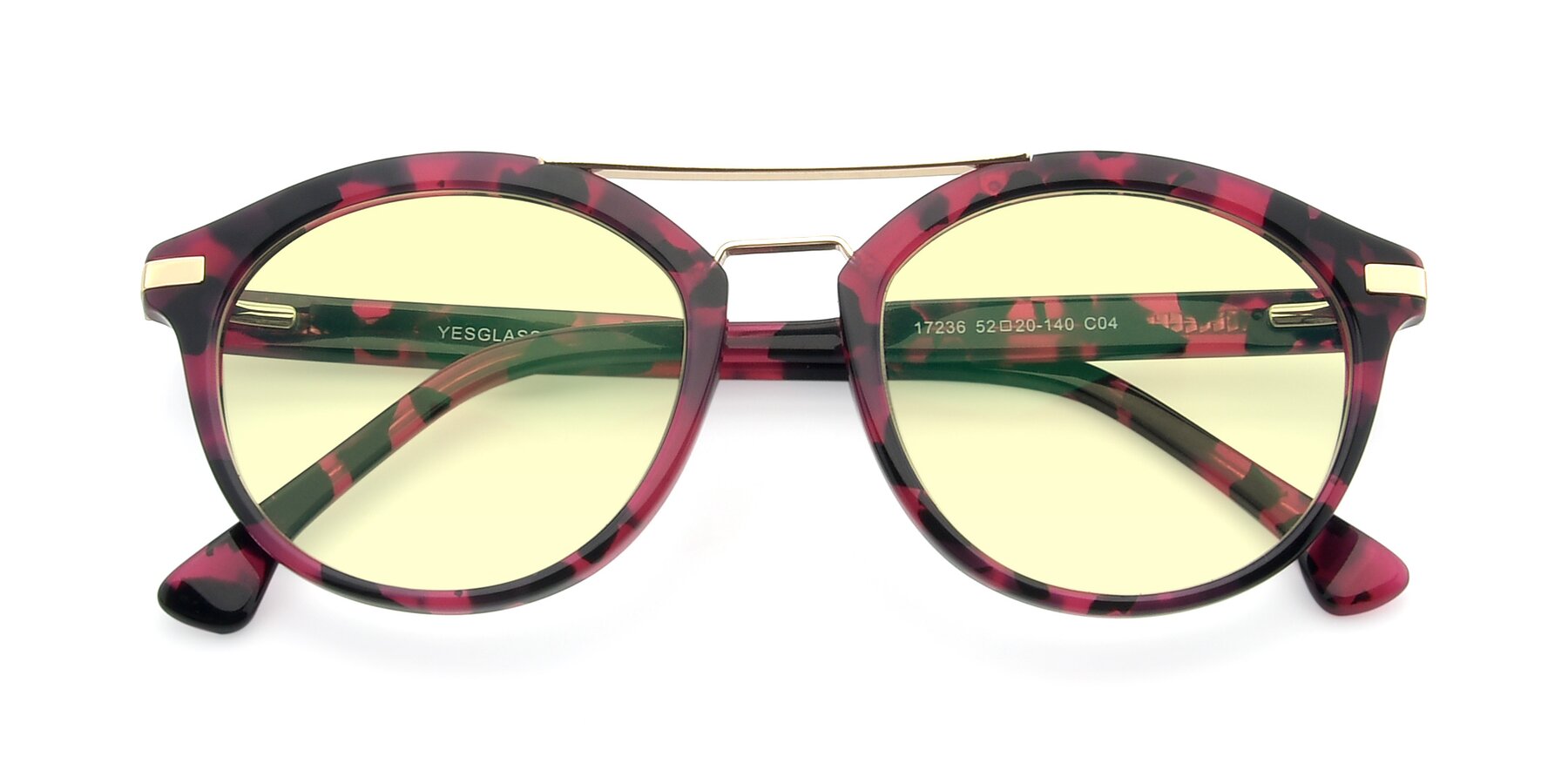 Folded Front of 17236 in Wine Tortoise with Light Yellow Tinted Lenses