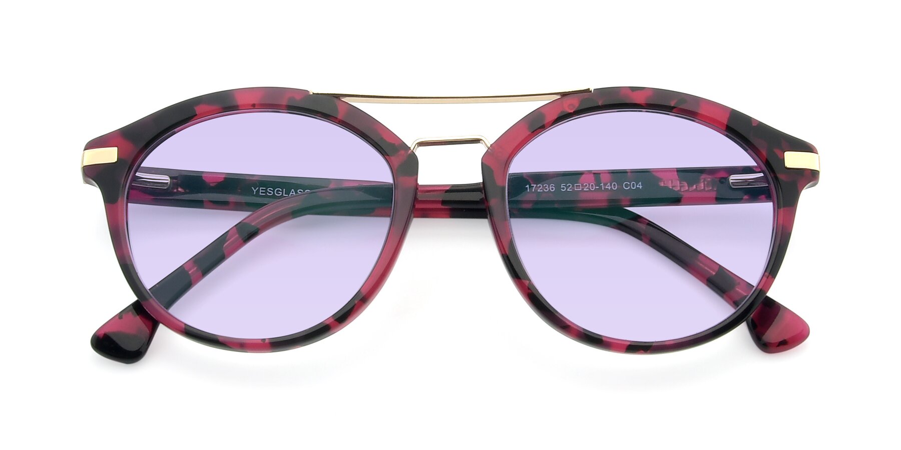 Folded Front of 17236 in Wine Tortoise with Light Purple Tinted Lenses
