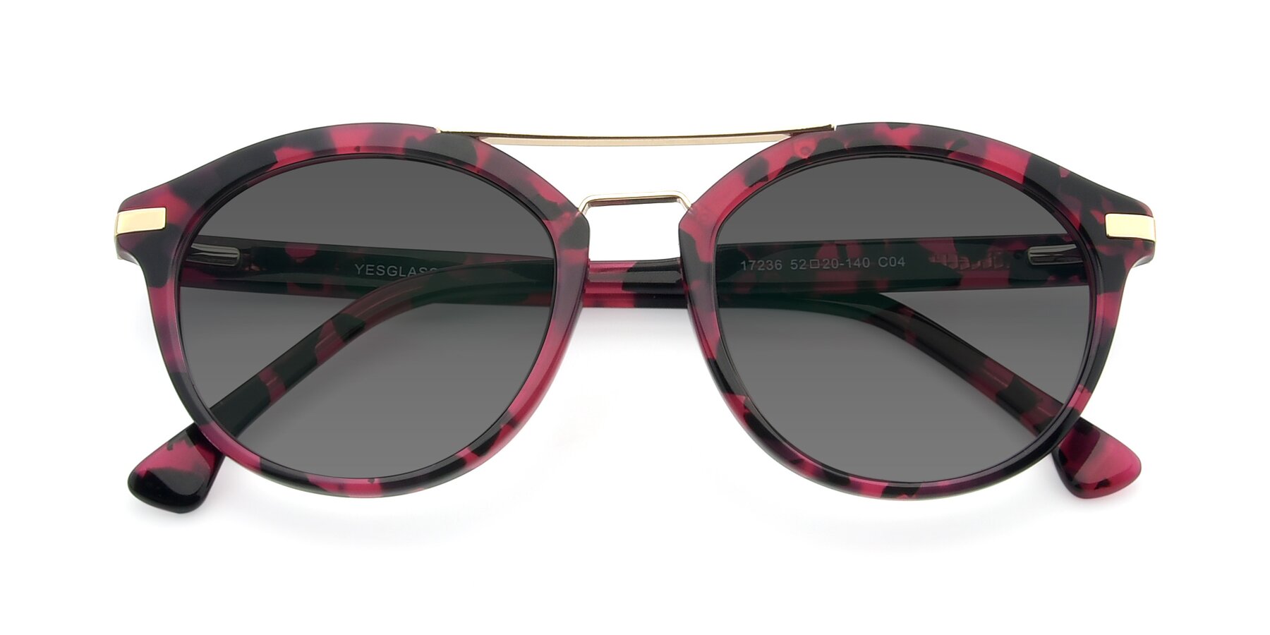 Folded Front of 17236 in Wine Tortoise with Medium Gray Tinted Lenses