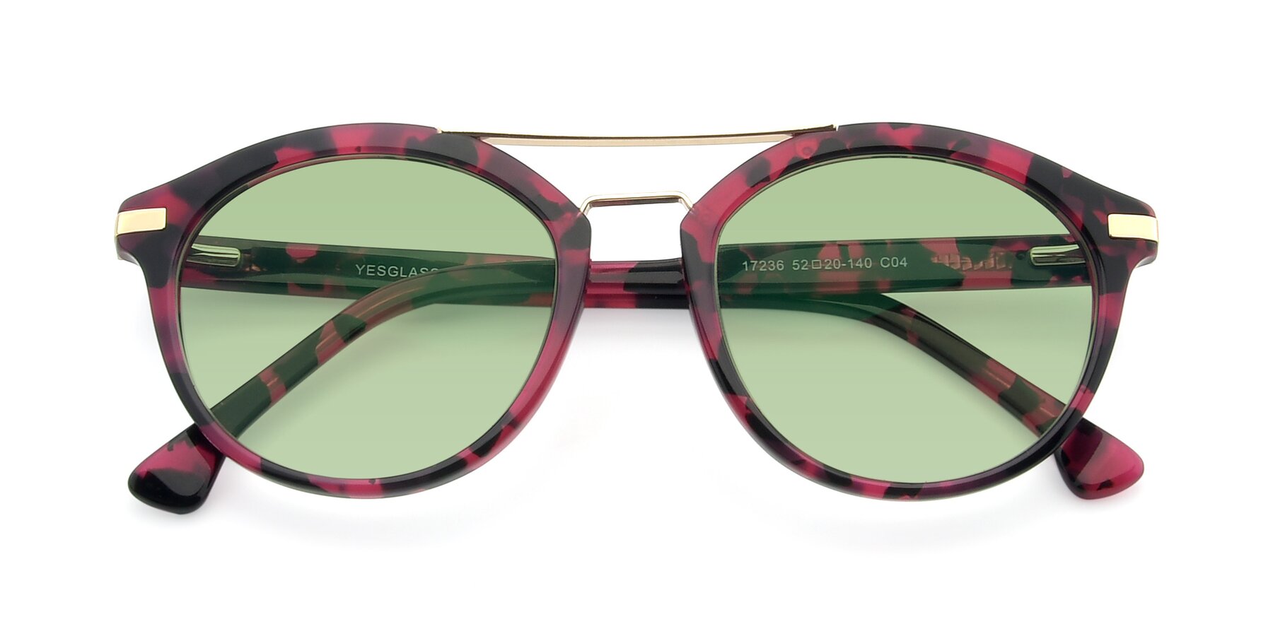 Folded Front of 17236 in Wine Tortoise with Medium Green Tinted Lenses