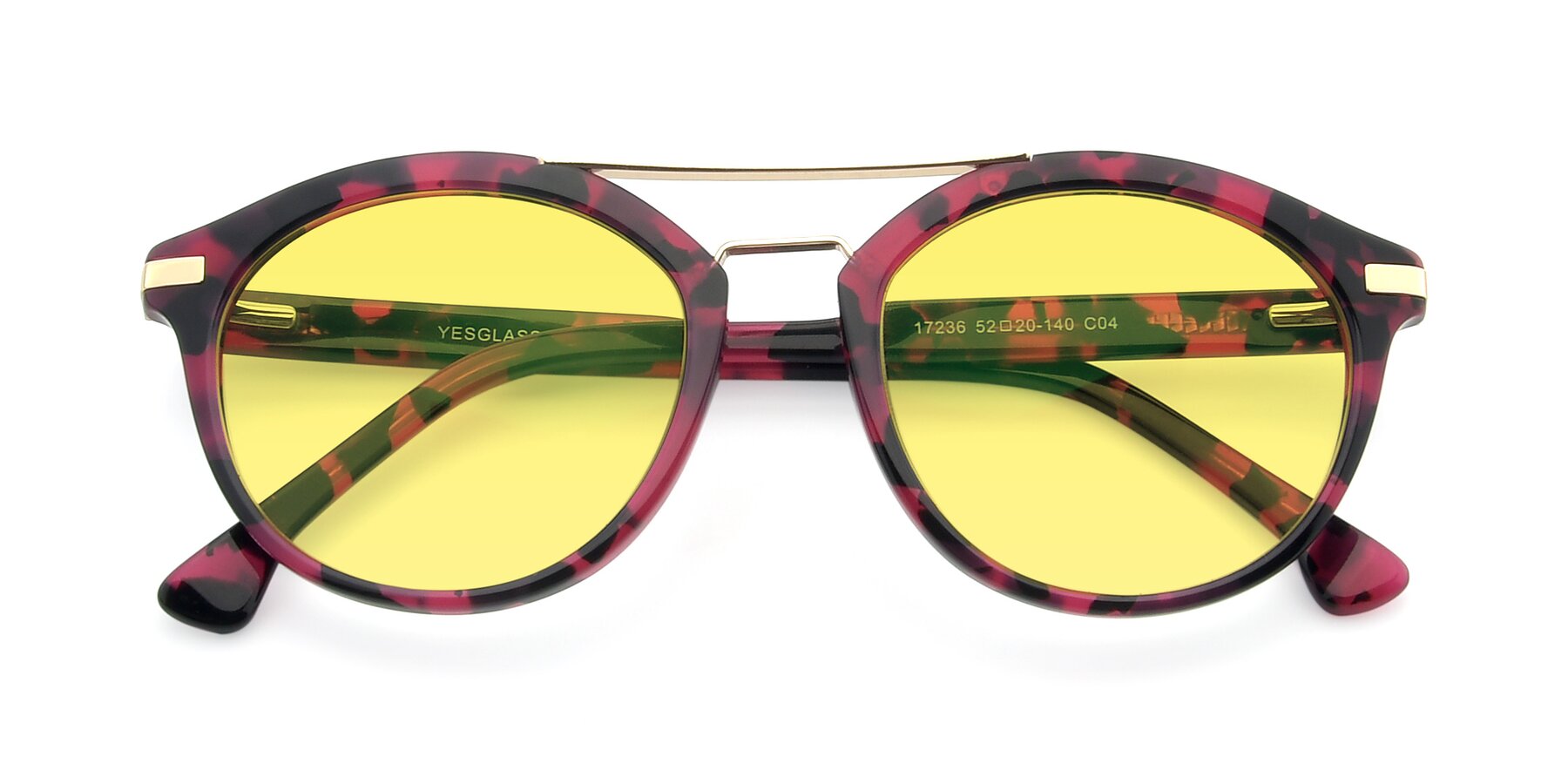 Folded Front of 17236 in Wine Tortoise with Medium Yellow Tinted Lenses