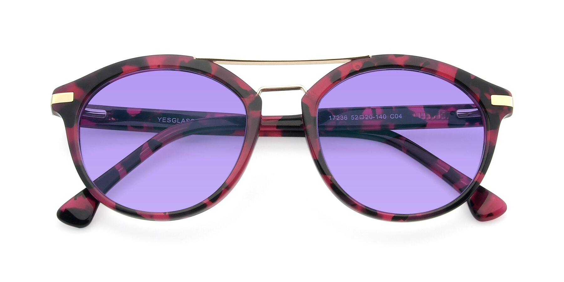 Folded Front of 17236 in Wine Tortoise with Medium Purple Tinted Lenses