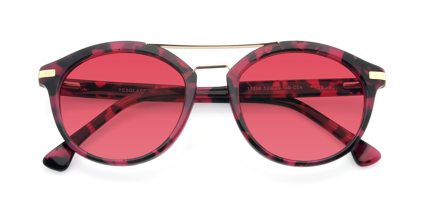 Folded Front of 17236 in Wine Tortoise with Red Tinted Lenses