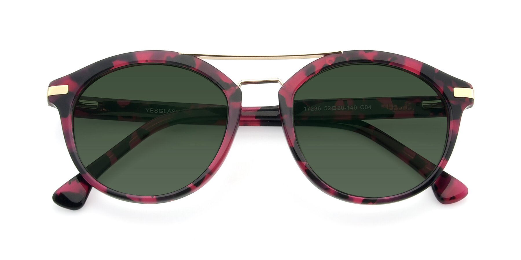 Folded Front of 17236 in Wine Tortoise with Green Tinted Lenses